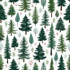Obraz premium seamless pine tree fabric pattern - evergreen forest texture