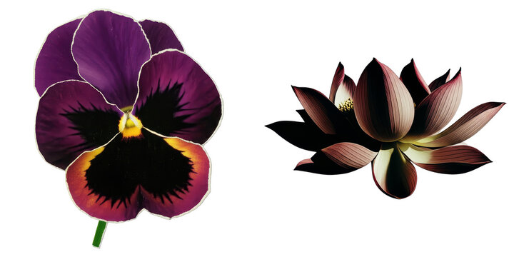 PNG Two distinct flowers form a vibrant collage on a transparent background.