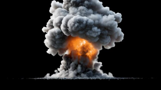 Dramatic fiery explosion with smoke animated overlay, transparent 4K video, alpha channel, ProRes 4444