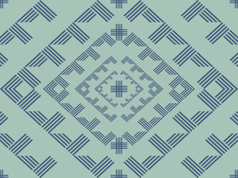 This fabric features a blue-green Dobby pattern with simple yet orderly geometric diamond and line motifs, suitable for textile designs seeking a calm and modern aesthetic.