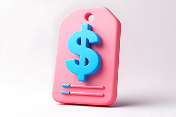 Pink Price Tag with Blue Dollar Sign 3D Render