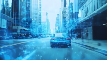 Fototapeta premium Autonomous vehicle driving smart city future technology