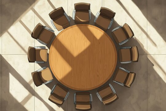 Business meeting top view on circle table conference office team .vector illustration