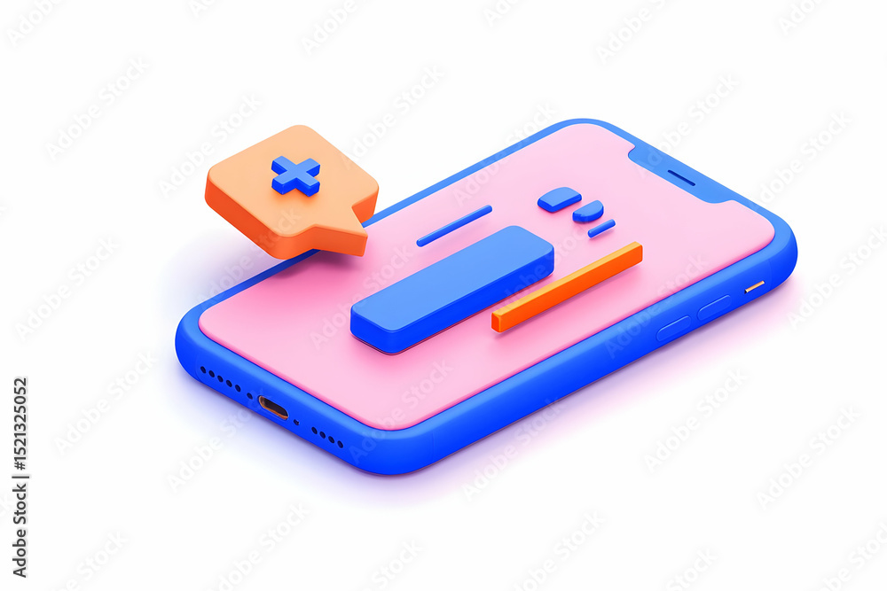 Poster modern smartphone with plus icon and abstract shapes
