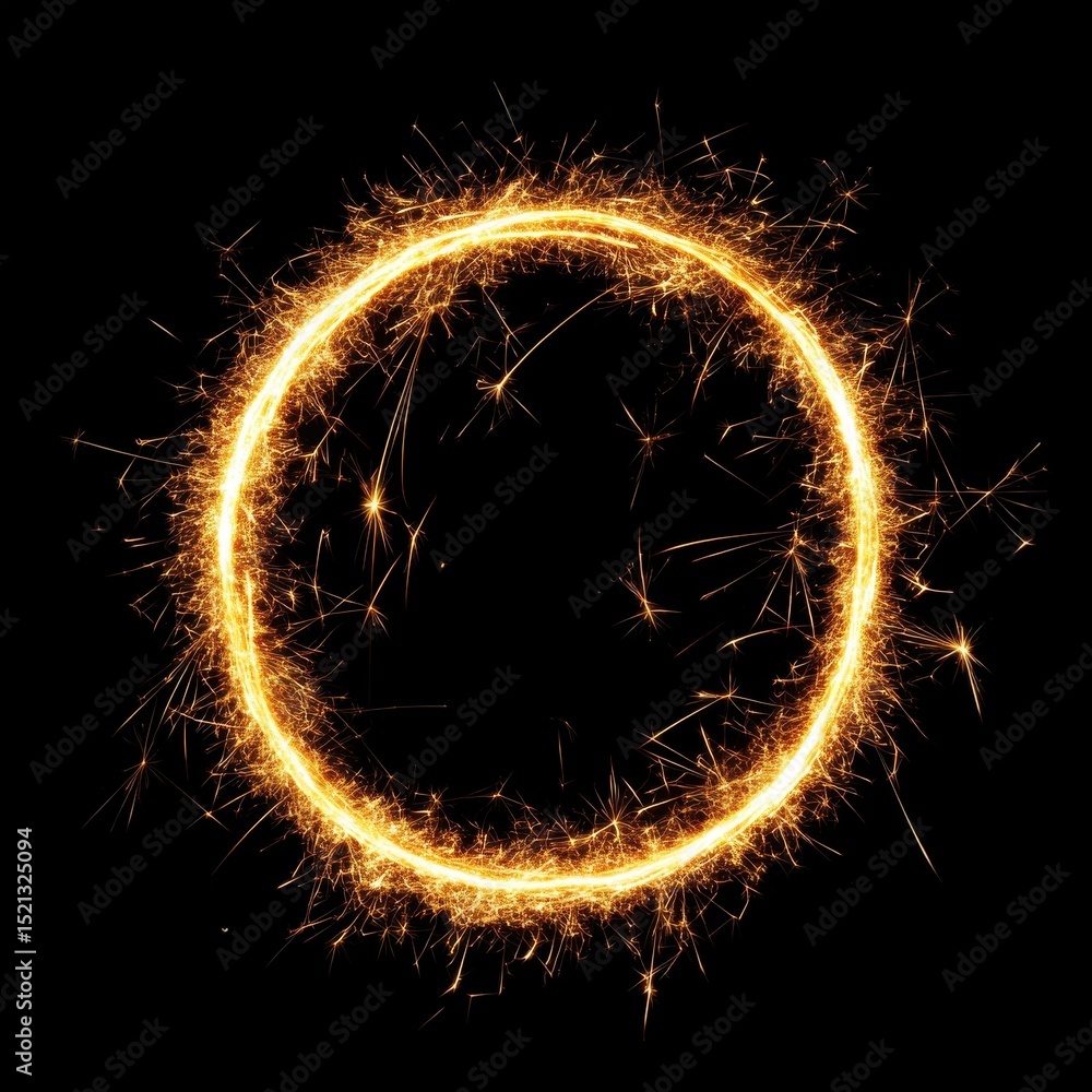 Poster glowing sparkler circle. bengal fire creating a round shape on a dark background