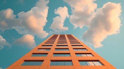 Sleek high rise skyscraper dominates the urban skyline