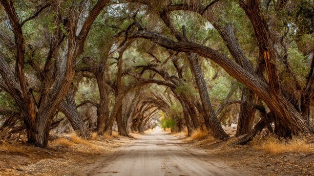 Tree lined path in forest