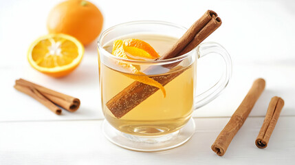 Warm Spiced Orange Cinnamon Tea In Glass Mug