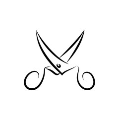 Scissors, tailoring, atelier, fashion, continuous single line art drawing sketch, logo
