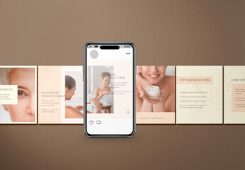 Minimalist Instagram Carousel Template for Beauty Influencers | 8 Skinimalism Editable Layouts for Social Media Posts