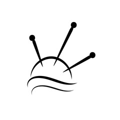 A pincushion, needles, continuous single line art drawing sketch, logo