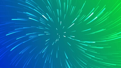 Fototapeta premium dynamic background, speed light burst with blue to green gradient illustrationin radial lines style representing energy explosion futuristic or warp travel concept