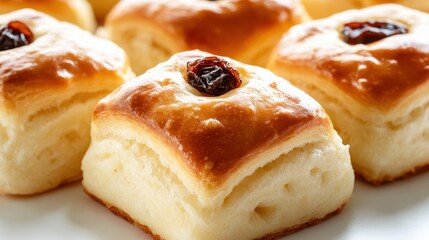 This beautiful image presents a golden, flaky pastry topped with a luscious cherry, inviting viewers with its softness and appeal, showcasing the artistry of baking and the joy of desserts.