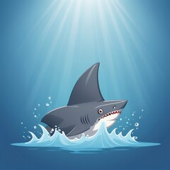 Powerful Shark Breaking Water Surface Underwater Predator Illustration