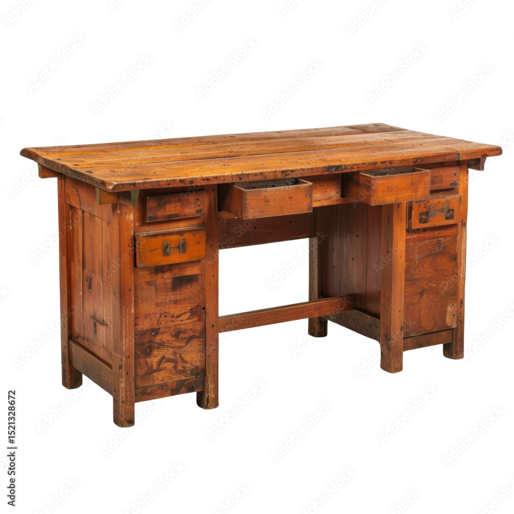 Aufkleber rustic wooden workbench featuring sturdy design with multiple drawers for storage. rich texture and 