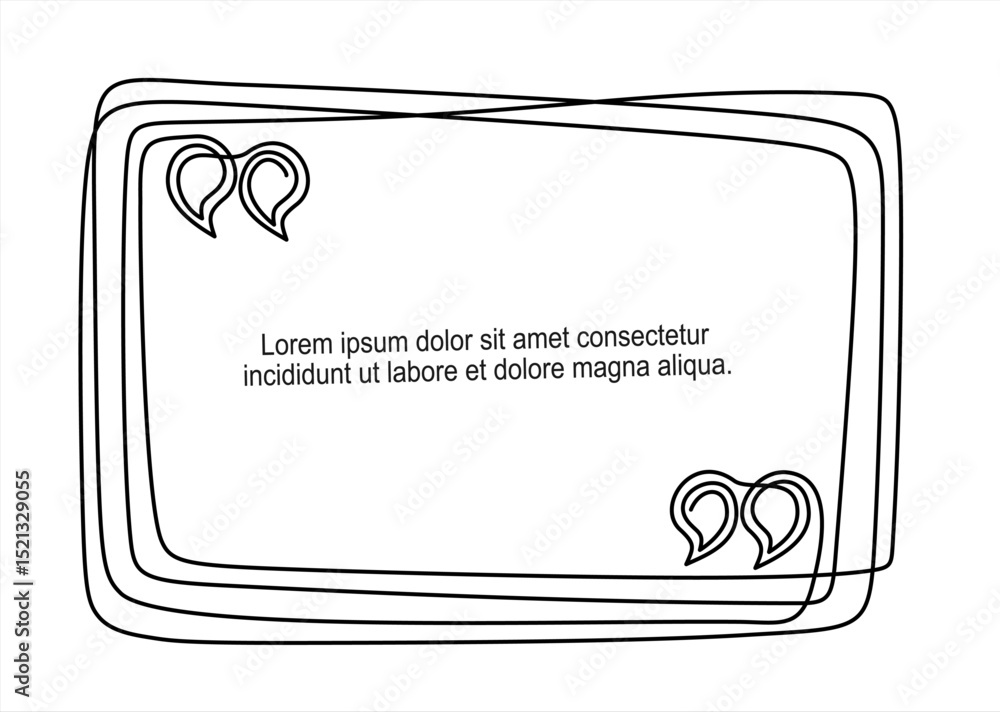 Poster quote continuous line in circle speech bubble with commas, quotation mark in talk, single drawing. q