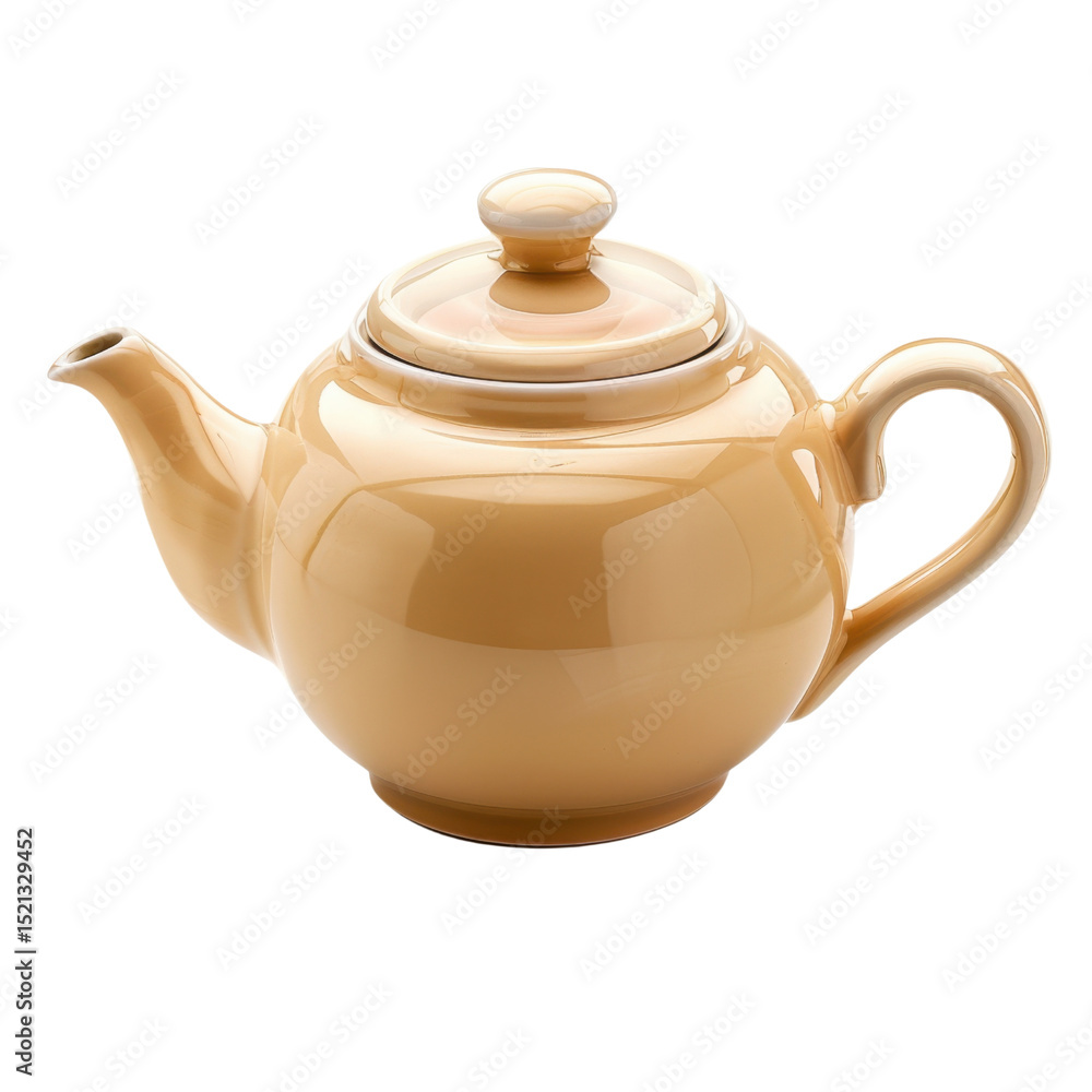 Poster classic ceramic teapot in soft yellow hue, featuring rounded body and matching lid. this elegant tea