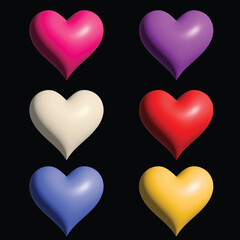 3D heart icons in different colors