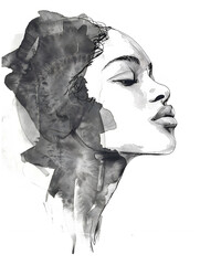 Female Portrait In Line Art in Watercolor Style