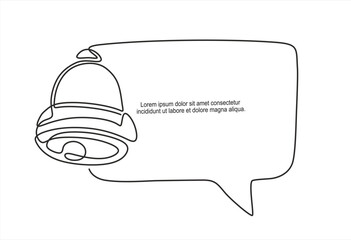 One continuous line drawing of speech bubble with  bell. Elegance logo editable stroke. Doodle monoline vector illustration.	