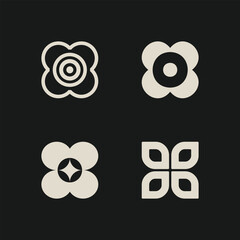 Mid century modern flowers vectors. Simple geometric icons. 