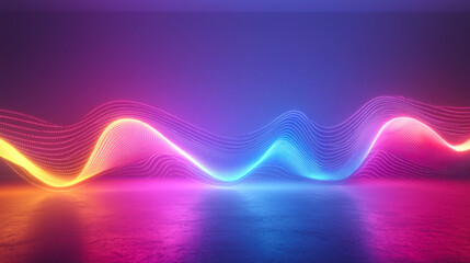 Colorful light waves create a vibrant atmosphere in a dimly lit room designed for artistic expression