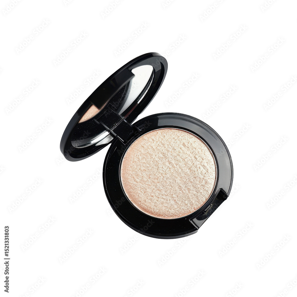Poster sleek compact of shimmering highlighter with smooth, reflective surface, perfect for adding radiant 