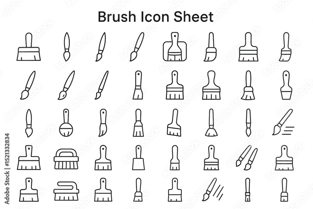 Poster brush icon sheet: a comprehensive array of artistic brushes in vector format, perfect for design, il