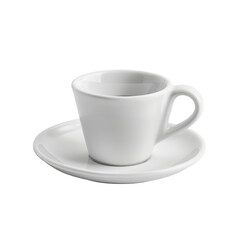 Obraz premium Simple and elegant white ceramic cup with matching saucer, perfect for serving coffee or tea. Its minimalist design adds touch of sophistication to any table setting