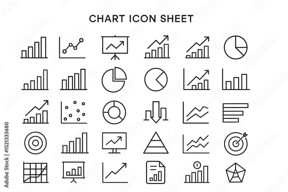 Poster data analysis icon set: a comprehensive set of minimalistic chart icons, perfect for business presen