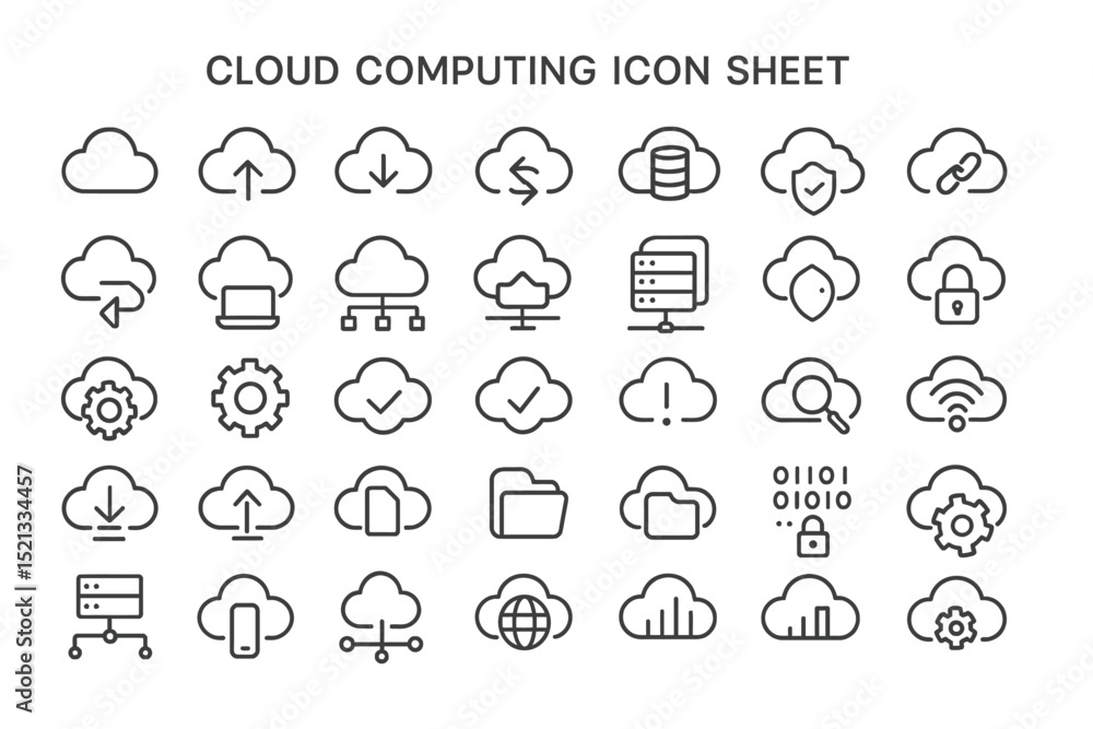 Poster cloud computing icon sheet: a comprehensive set of meticulously crafted icons representing various a