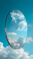 Obraz premium Surreal Floating Mirror Reflecting Clouds in a Dreamy Sky