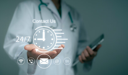 24/7 Healthcare Contact Concept with Communication Icons