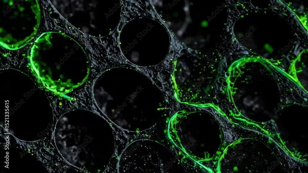 Aufkleber abstract pattern of green lines and dots on a black background