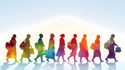 Fototapeta premium Colorful Silhouettes Of Women Walking