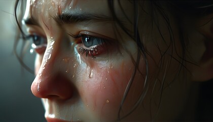 Emotional moment close-up of tearful young woman indoor setting portrait photography intimate environment capturing vulnerability