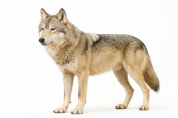 Mexican Wolf standing on white background looking away