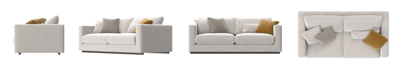 white velvet sofa isolated.