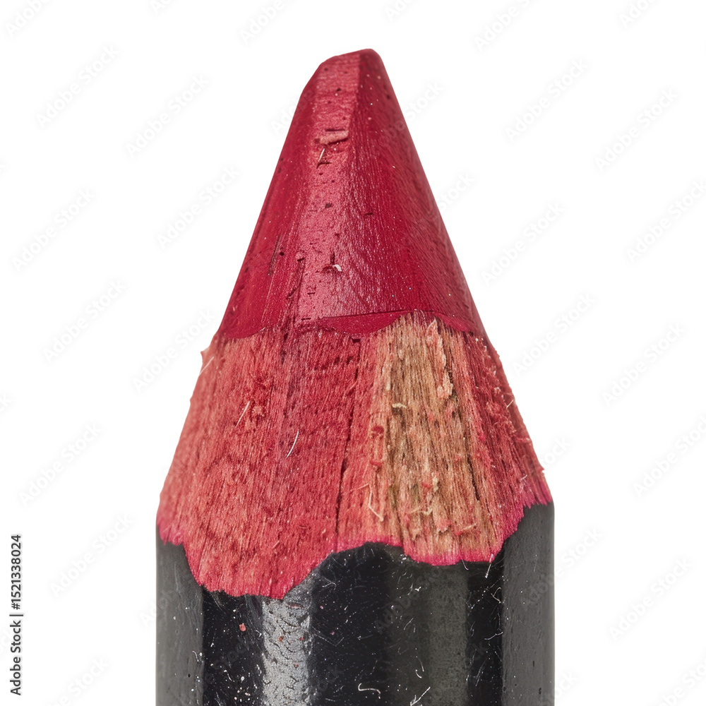 Poster close up view of sharpened red colored pencil, showcasing its pointed tip and textured wood. vibrant