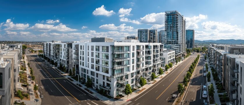 Modern Urban Apartment Complex Aerial View of Cityscape