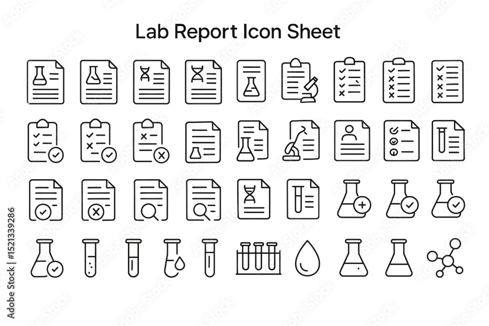 Poster lab report icon sheet: a collection of meticulously crafted lab report icons, designed with precisio