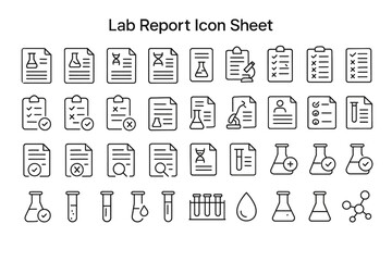 Lab Report Icon Sheet: A collection of meticulously crafted lab report icons, designed with precision and clarity. Perfect for illustrating scientific documents, presentations.