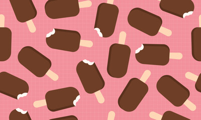 Ice Cream with chocolate Bar Pattern on Pink Grid Background