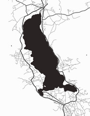 Minimalist white map of Tegernsee, Germany – A modern map print highlighting infrastructure of the city, useful for tourism purposes
