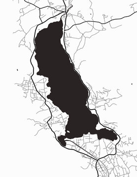 Minimalist white map of Tegernsee, Germany &ndash; A modern map print highlighting infrastructure of the city, useful for tourism purposes

