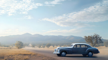 Pixelated Vintage Car On Dusty Country Road
