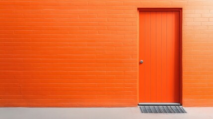 This striking image features a vibrant orange door against a minimalist backdrop, emphasizing bold color choices and inviting curiosity in architectural design and urban aesthetics.