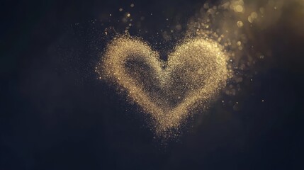 Golden heart shape formed from particles against a dark background.