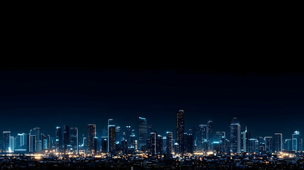 Night City Skyline Panorama With Illuminated Buildings