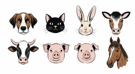 Minimalist Animal Faces Collection - Farm and Pets